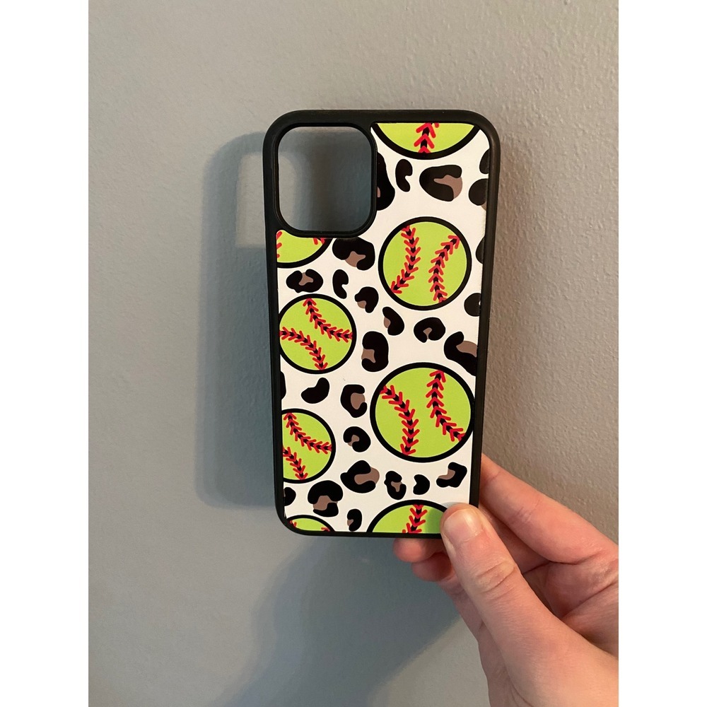 Softball Leopard Print Phone Case iPhone 11 Pro Unisex White Neon Yellow Sporty
